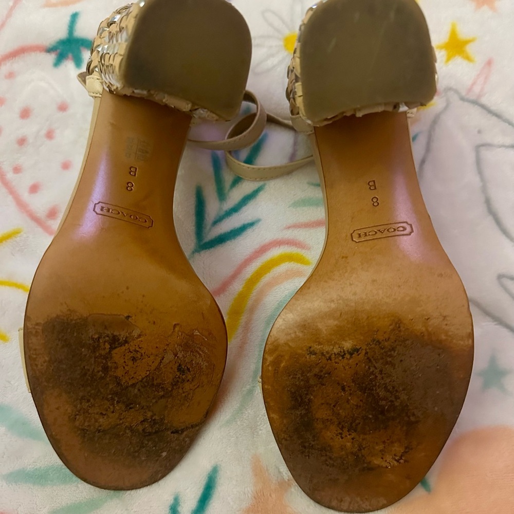 Coach Beige Woven‎ Block Heel Sandals - Picture 5 of 6